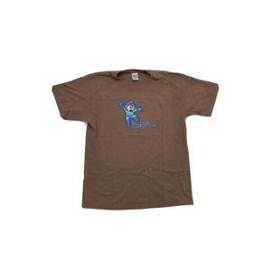 Men's Mega Man Retro 8 Bit Pixel "Go Ahead Make My Day" T-Shirt Brown Large